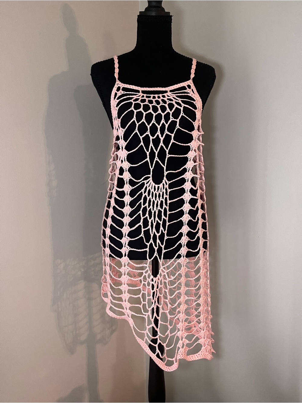 Handmade Pink Crochet Cover-Up Dress
